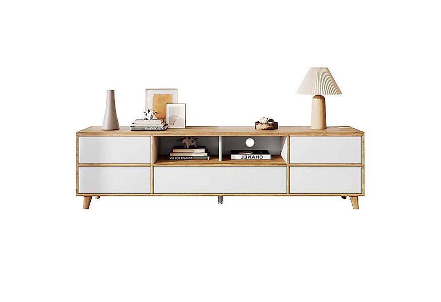 Merax Lowboard mit Holzfüße und 5 Türen, TV-Schrank mit 8 Fächern,Breite 17 günstig online kaufen