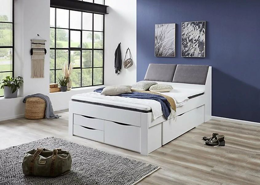 Natur24 Einzelbett Einzelbett Maxi 140x200 Spanplatte Weiß mit Polsterkopft günstig online kaufen