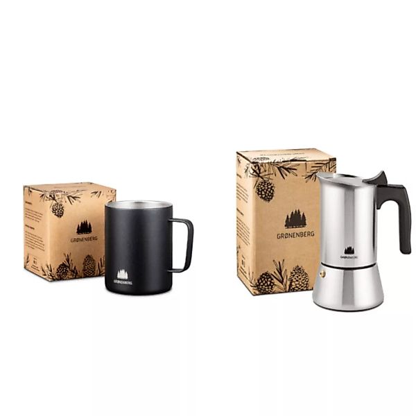 Spar-pack 8: Edelstahl Tasse 350 Ml + Espressokocher 6 Tassen günstig online kaufen