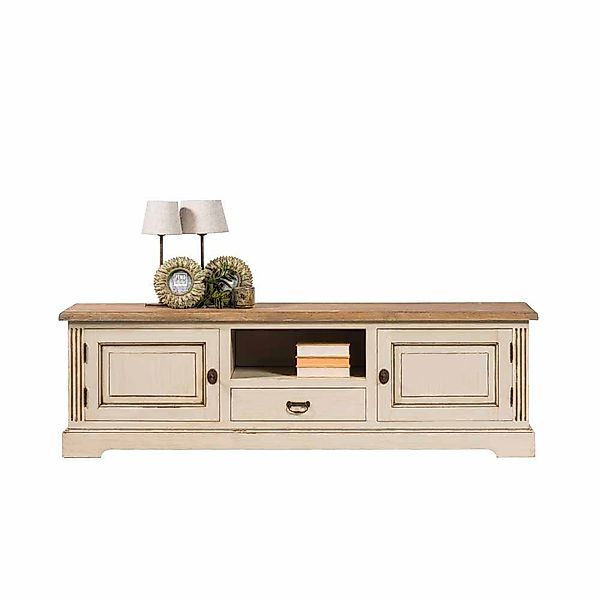 TV Lowboard in Creme Weiß mit Antik Finish Vintage Design günstig online kaufen