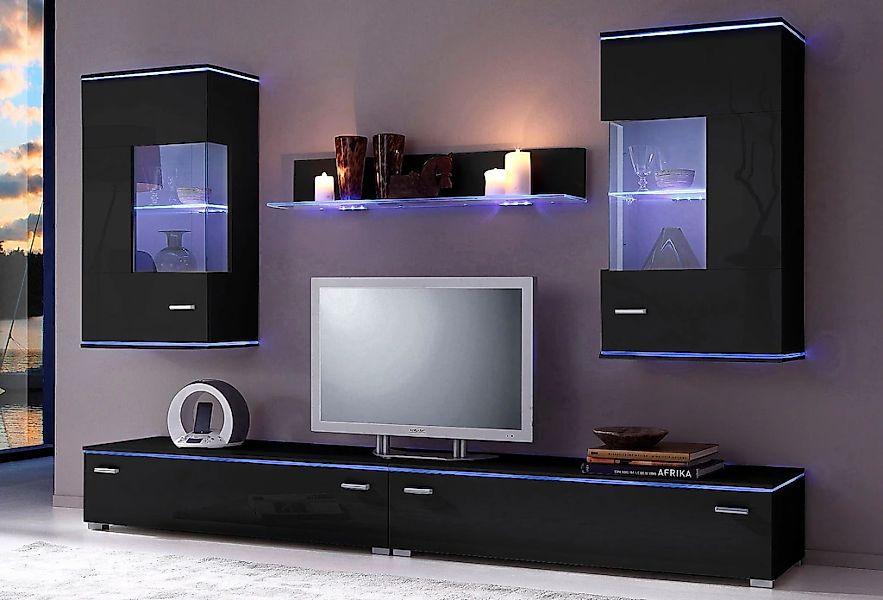 Höltkemeyer Wohnwand "Happy" Set besteht aus 2 Hängevitrinen, 2 Lowboards u günstig online kaufen