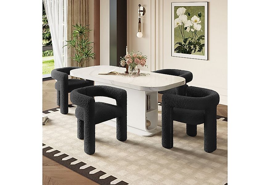 KLAM HOME Esszimmerstuhl Ergonomischer Sessel mit Premium Teddy Flor mit Ar günstig online kaufen