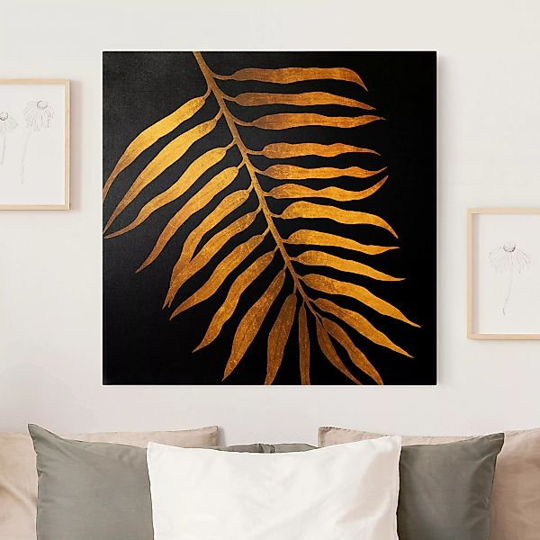 Leinwandbild Gold Gold - Palmenblatt II auf Schwarz günstig online kaufen