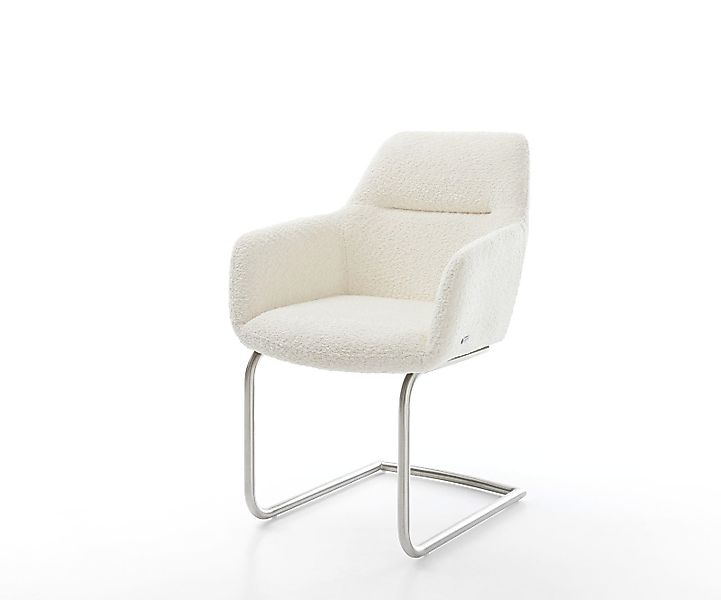 Freischwinger Pejo-Flex Bouclé Weiß Freischwinger rund Edelstahl Taschenfed günstig online kaufen