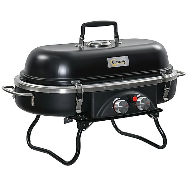 Outsunny Gasgrill Klappbar BBQ Gartengrill Metall Edelstahl Schwarz günstig online kaufen