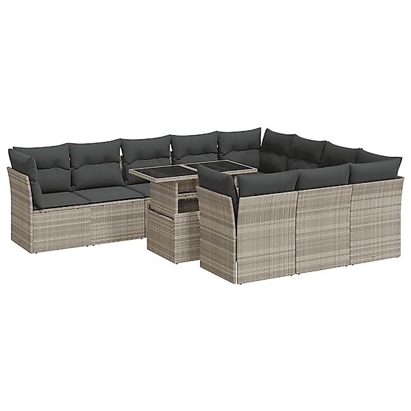 vidaXL 11-Tlg Garten-Sofagarnitur mit Kissen Hellgrau Poly Rattan 3326233 günstig online kaufen