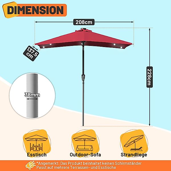 Clanmacy Sonnenschirm Rechteckig LED Solar Gartenschirm günstig online kaufen