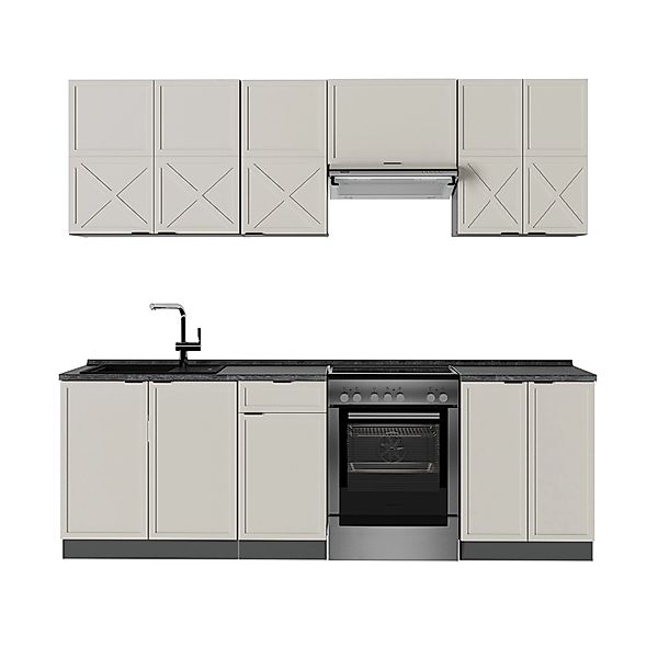 Vicco Fame-Line Küchenzeile GrauBeige/Anthrazit 240 cm AP Anthrazit günstig online kaufen