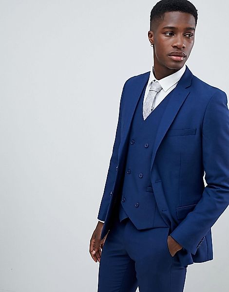 French Connection – Schmal geschnittene Hochzeitsanzug-Jacke-Blau günstig online kaufen