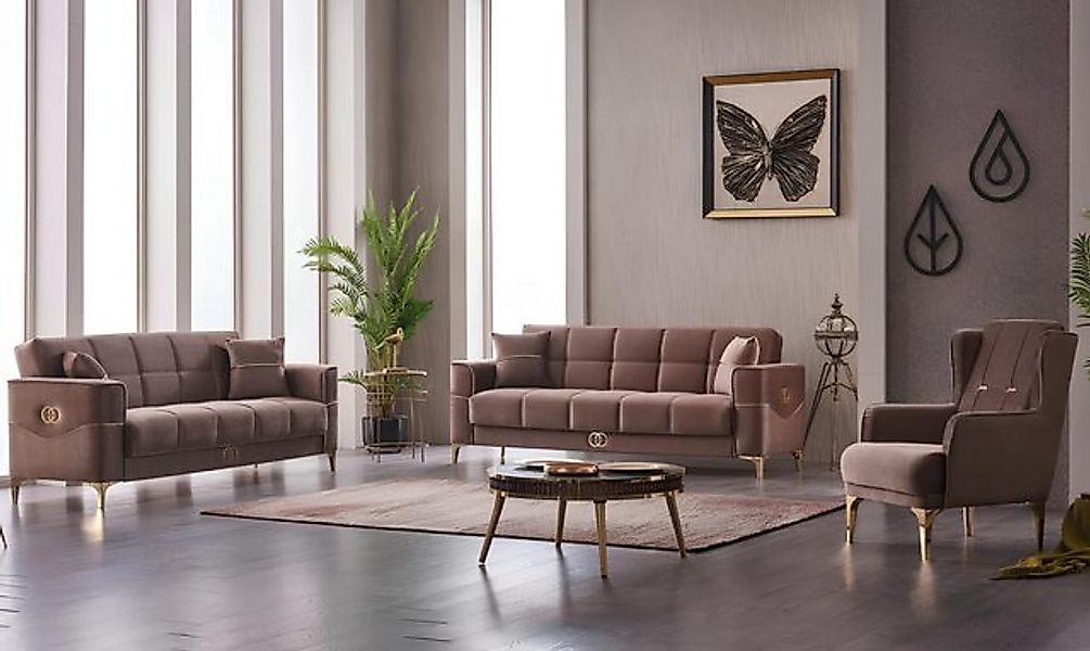 JVmoebel Sofa Garnitur Dreisitzer 3 Sitzer Sofa Stoffsofa Polstersofa Braun günstig online kaufen