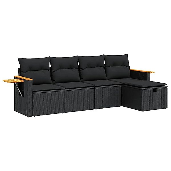 vidaXL 5-Tlg Garten-Sofagarnitur mit Kissen Schwarz Poly Rattan 3325954 günstig online kaufen