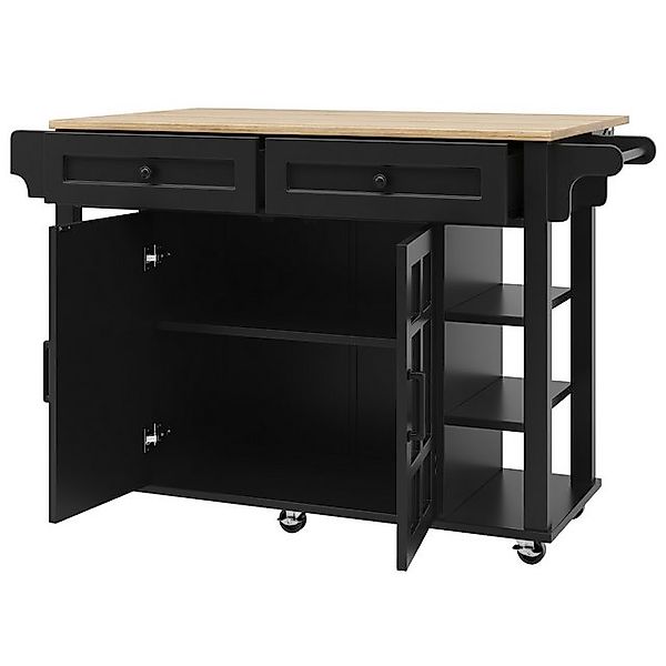 ombar Küchenbuffet Kücheninsel mit Trennwänden und Rollen, 147 cm schwarz günstig online kaufen