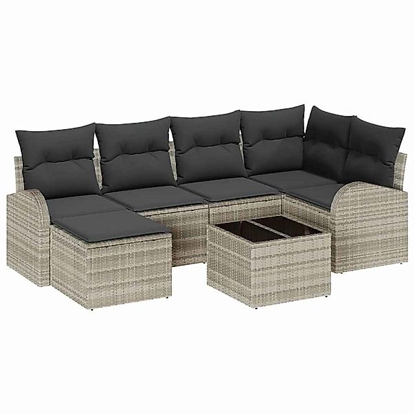 vidaXL Garten-Sofa-Set mit Kissen 7-Tlg Hellgrau Poly Rattan 3346122 günstig online kaufen