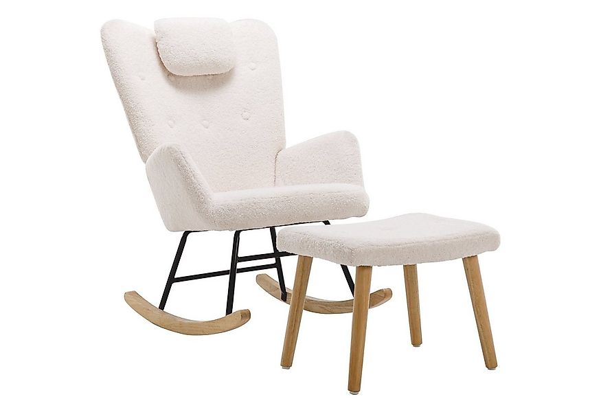 Merax Schaukelstuhl mit Teddyplüsch, Swingsessel mit Holzsockel, Schaukelse günstig online kaufen
