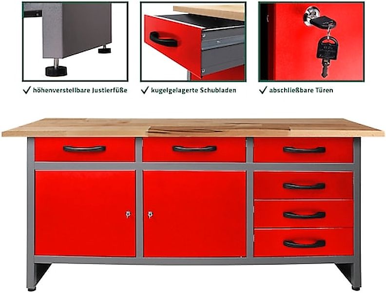 Ondis24 Werkbank Karsten 160 cm Rot 6 Schieber 2 Tür Werkstatteinrichtung günstig online kaufen