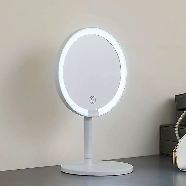 Lindby LED-Akku-Spiegel Renki, weiß, Kunststoff, dimmbar günstig online kaufen