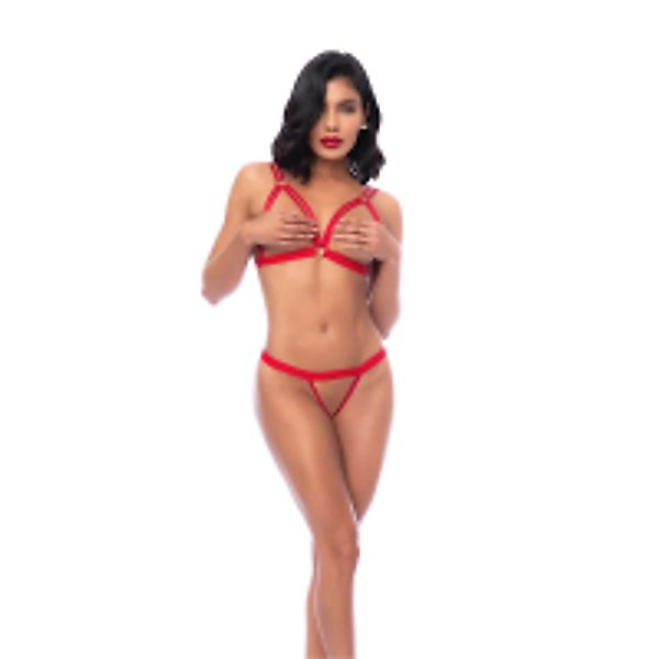 Zweiteiliges Dessous-Set mit offenem Cup-Top - S/M - Rot günstig online kaufen