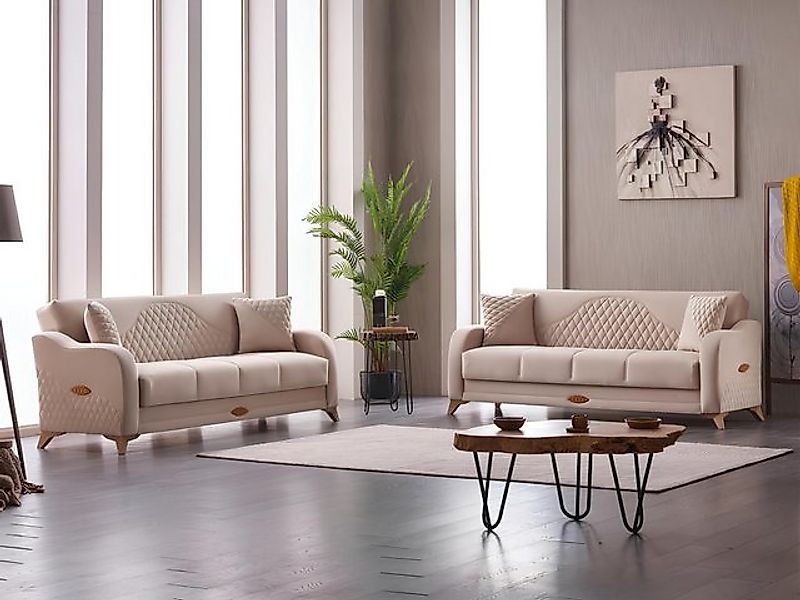 JVmoebel Sofa Couchen Garnitur Dreisitzer 3 Sitzer Beige Sofa Stoffsofa Pol günstig online kaufen