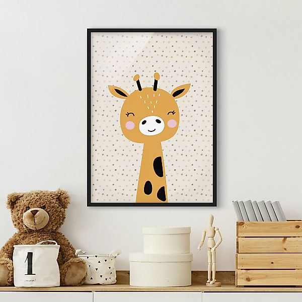 Bild mit Rahmen Kinderzimmer - Hochformat Baby Giraffe günstig online kaufen