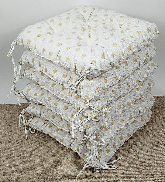 Rattani Sitzkissen Set 6x Stuhlkissen/Sitzkissen Klara 42 x 42 x 8 cm Stoff günstig online kaufen