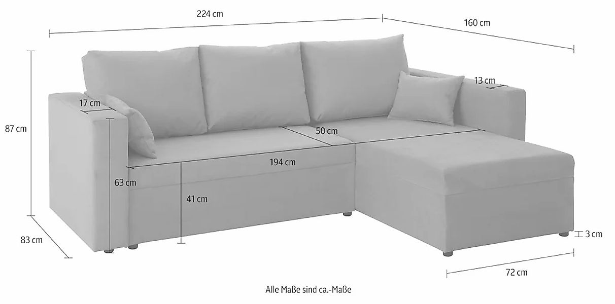 Home affaire Ecksofa "Pur L-Form" wahlweise mit Bettfunktion günstig online kaufen