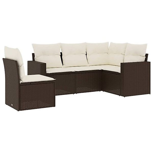 vidaXL Sofaelement 5-tlg. Garten-Sofagarnitur mit Kissen Braun Poly Rattan günstig online kaufen