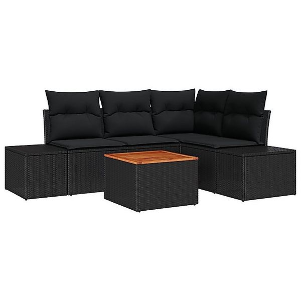 vidaXL Loungesofa 5-teiliges Garten Sofa Set mit Kissen Schwarz Poly-Rattan günstig online kaufen