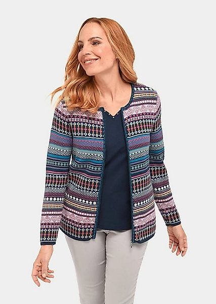 GOLDNER Strickjacke Jacquardstrickjacke mit farbenfrohem Ringelmuster günstig online kaufen