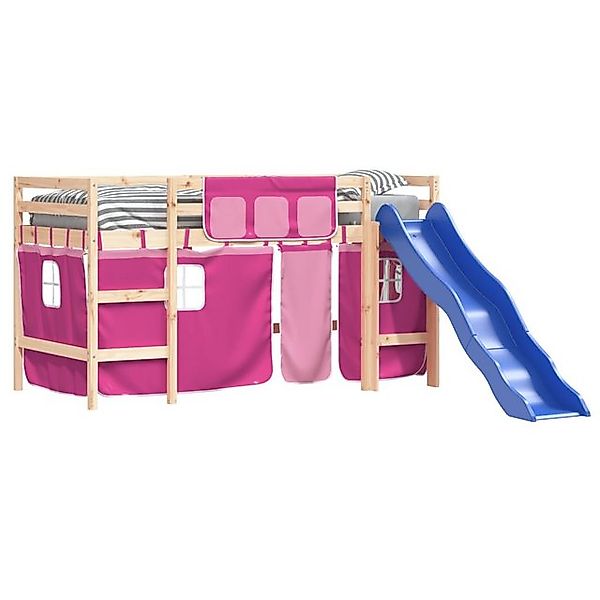 vidaXL Bett Kinderhochbett mit Vorhängen Rosa 80x200 cm Massivholz Kiefer günstig online kaufen