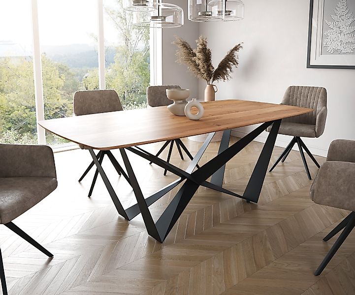 Esstisch Edge Boot 200x100 Akazie Natur Spider Flachstahl Schwarz Schweizer günstig online kaufen