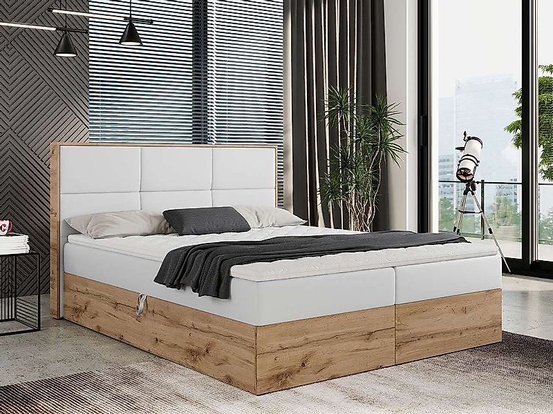 DB-Möbel Boxspringbett "ANTONIO" Doppelbett, mit Eiche Holzrahmen, Multipoc günstig online kaufen