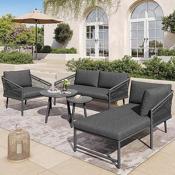 Flieks Gartenlounge-Set, 5-Sitzer Gartenmöbel aus Seil, günstig online kaufen