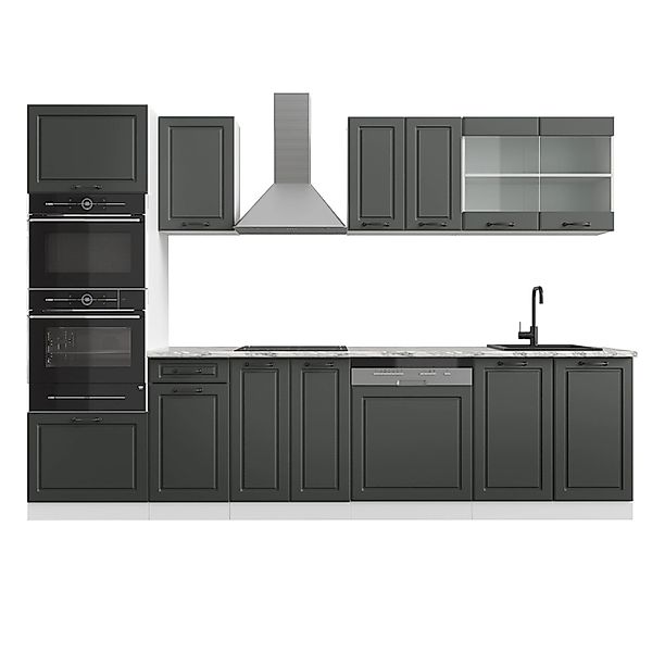 Vicco R-Line Küchenzeile Anthrazit Landhaus/Weiß 300 cm mit HochschrankAP M günstig online kaufen