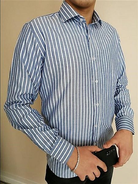 Megaman Jeans Langarmhemd Langarmhemd Herren gestreift designer Premium Hem günstig online kaufen
