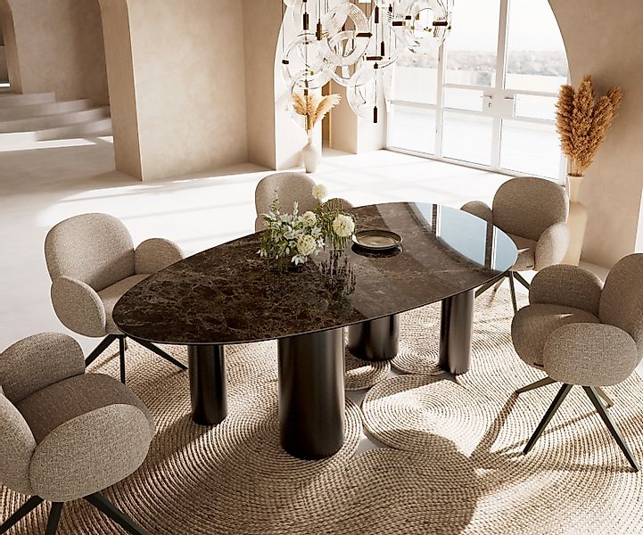 Esstisch Edge Oval 220x120 Keramik Emperador Extra Lucidato Dunkelbraun Pil günstig online kaufen