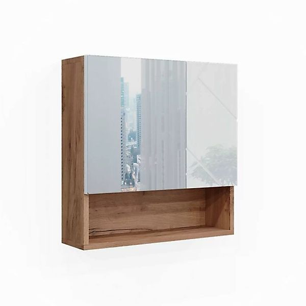 Vicco Badezimmerspiegelschrank Irma, Eiche/Weiß Hochglanz, 54 x 55 cm günstig online kaufen