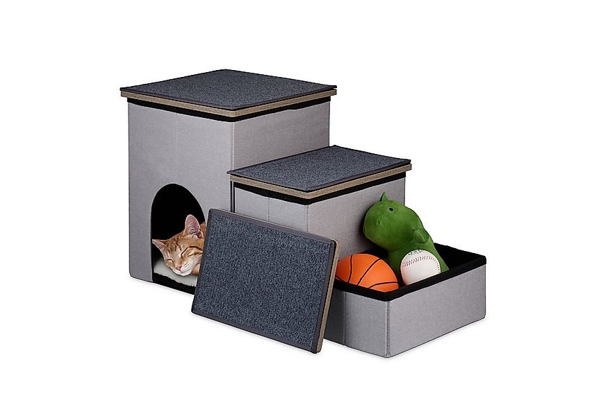 relaxdays Haustiertreppe Hundetreppe 3 Stufen mit Höhle (1-St) günstig online kaufen