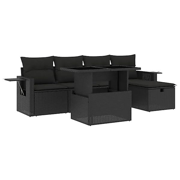 vidaXL 6-Tlg Garten-Sofagarnitur mit Kissen Schwarz Poly Rattan 3274965 günstig online kaufen