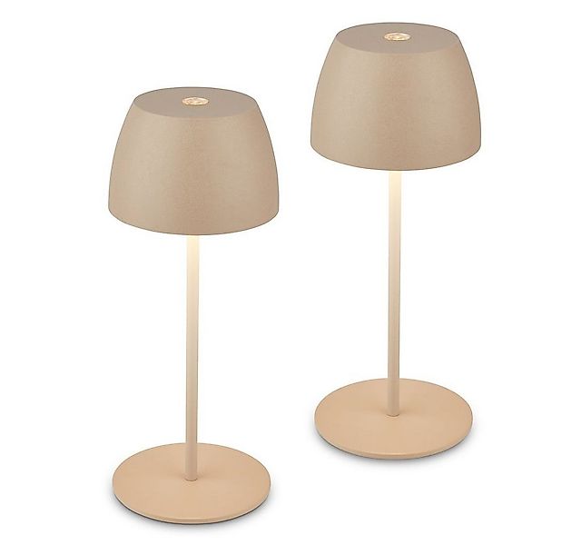 Briloner Leuchten Tischleuchte 2x LED Akku Tischlampe kabellos Beige 20cm I günstig online kaufen