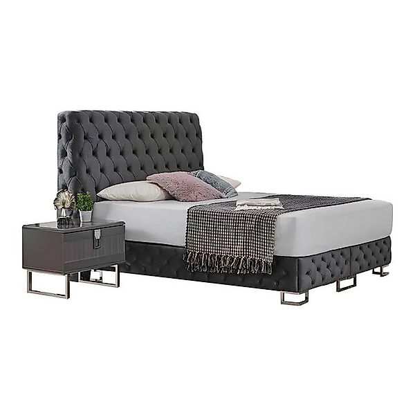 JVmoebel Bett Graues Chesterfield Doppelbett Luxuriöse 2x Holz Nachttische günstig online kaufen