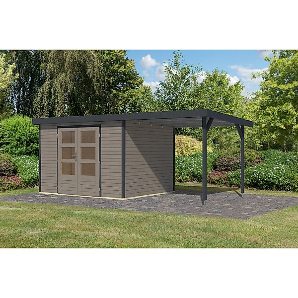 Karibu Gartenhaus Ernesto 5 D Anbaudach Wassergrau/Anthrazit 209 x 298 x 24 günstig online kaufen