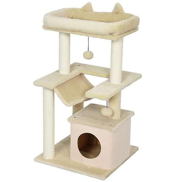 PawHut Katzenbaum 90 cm Kratzbaum mit Hängematte Spielbaum Katzenhöhle Plat günstig online kaufen