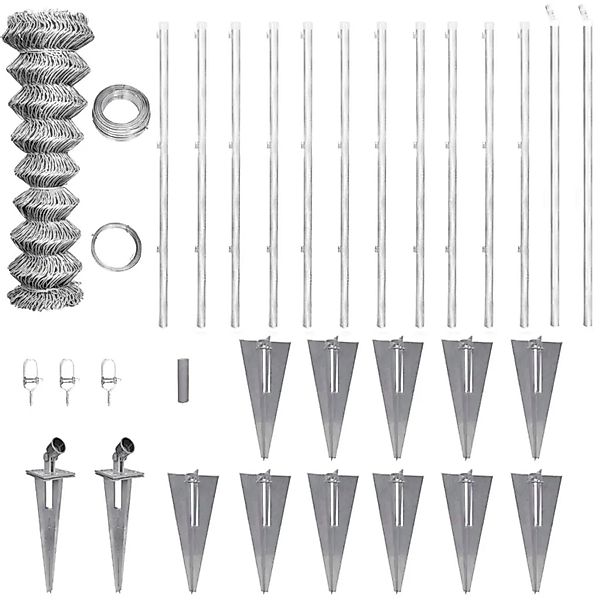 vidaXL Maschendrahtzaun Pfosten Bodenhülsen Stahl Verzinkt 25x1,5 m 141509 günstig online kaufen