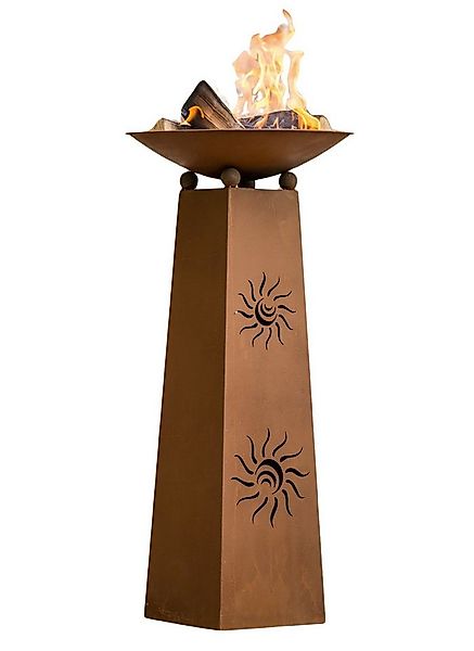 Dekoleidenschaft Feuerschale auf Dekosäule "Sonne" aus Metall in Rost-Optik günstig online kaufen