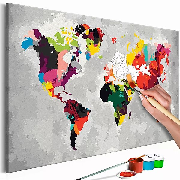 Malen Nach Zahlen - Weltkarte (helle Farben) günstig online kaufen