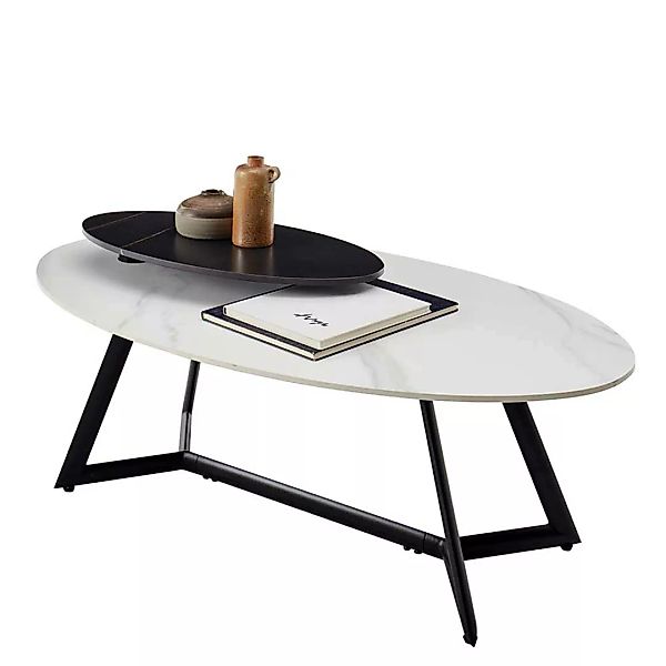 Wohnzimmertisch mit ovaler Tischplatte Metall Bügelgestell günstig online kaufen