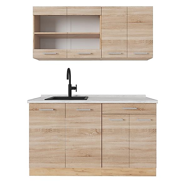 Vicco R-Line Küchenzeile Sonoma/Goldkraft Eiche 140 cm AP Eiche ohne E-Gerä günstig online kaufen