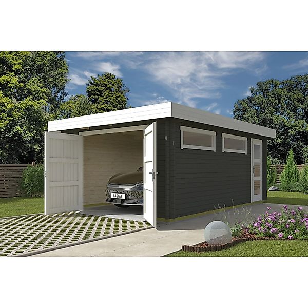 Lasita Garage Canberra mit Holztor 360 cm x 540 cm Grau-Grün günstig online kaufen
