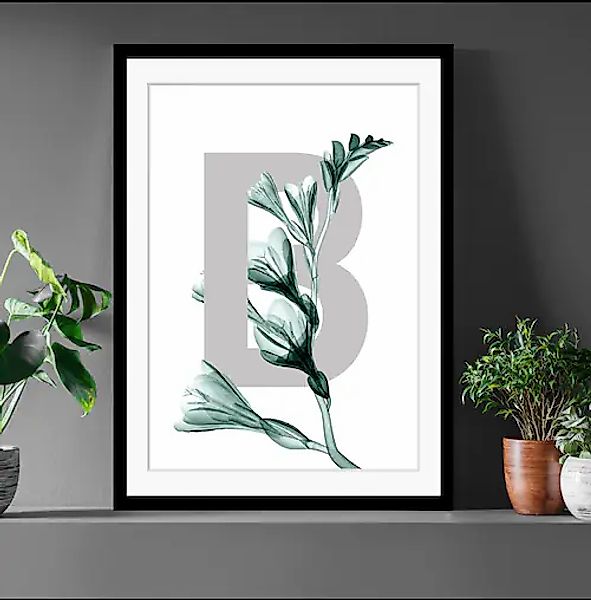queence Bild »B-Flower 2.0«, Buchstaben, Blume, Blätter, gerahmt günstig online kaufen