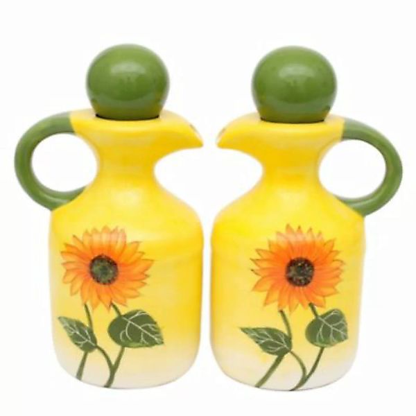 DEKOHELDEN24 Öl- und Essigkaraffe mit Sonnenblume Essig- & Ölspender grün/g günstig online kaufen